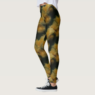 Leggings Flores de Rosa Amarilla Patrón de la Naturaleza