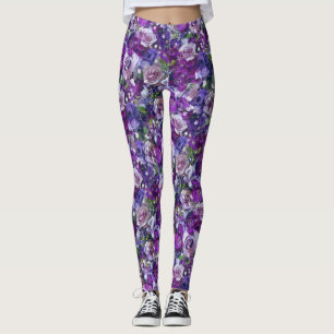 Leggings Flores de Rosa Lila Violeta Jardín