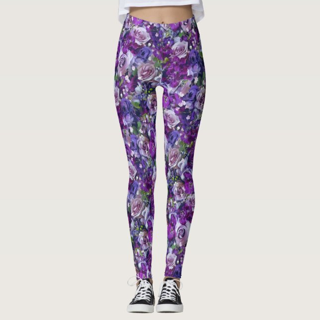Leggings Flores de Rosa Lila Violeta Jardín (Anverso)