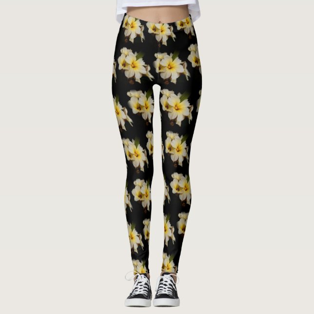 Leggings Flores de satén elegantes en negro (Anverso)
