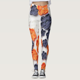 Leggings Flores de tela cosida artesanal de primavera azul