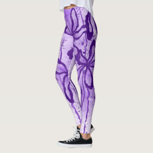 Leggings Flores de tinta abstracta morada