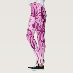 Leggings Flores de tinta abstracta rosa