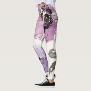 Leggings Flores de vals florales de la acuarela del ciruelo