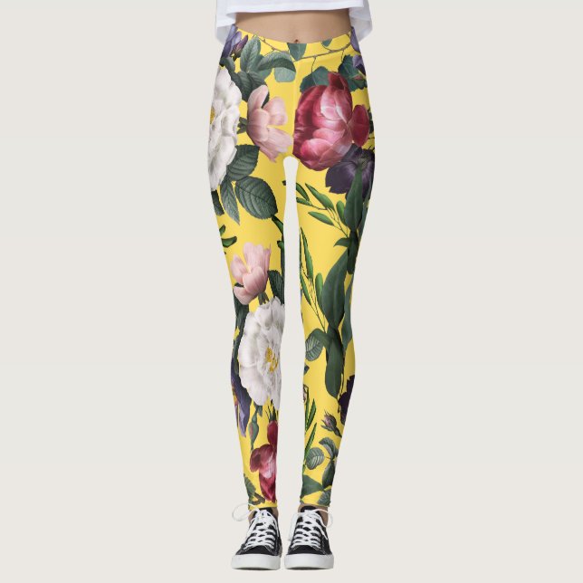 Leggings Flores de verano alegres bonitos boho amarillo bri (Anverso)