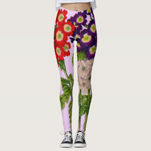 Leggings flores de verbena en rojo y púrpura