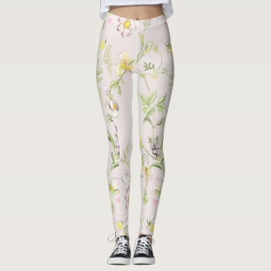 Leggings flores delicadas con una mariposa al estilo chino
