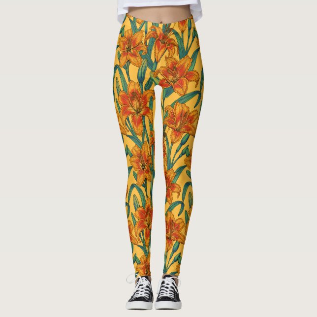 Leggings Flores diurnas, azules y amarillas (Anverso)