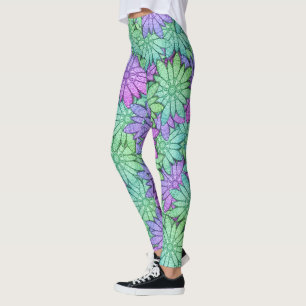 Leggings Flores divertidas moradas y verdes