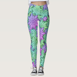 Leggings Flores divertidas moradas y verdes