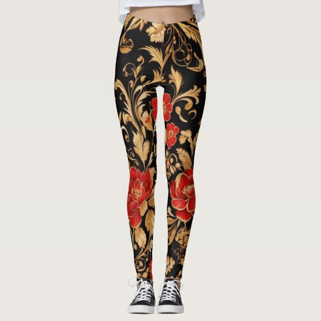 Leggings Flores doradas: flores opulentas (Anverso)