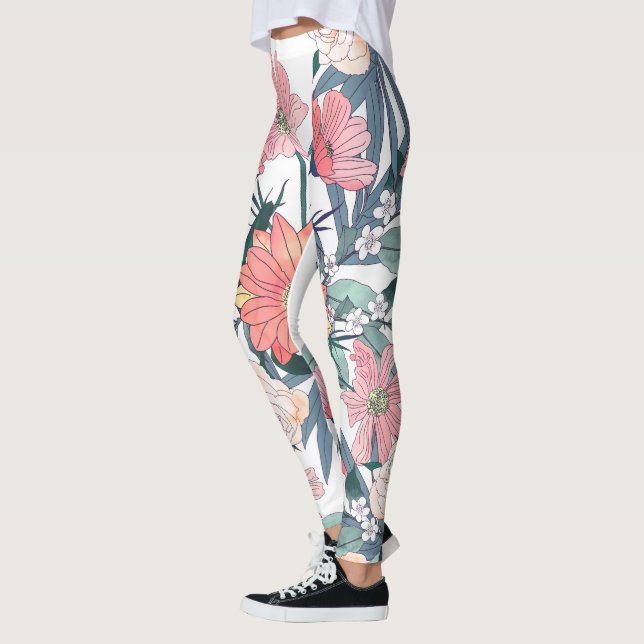 Leggings Flores Elegantes De Color Rosa Floral (Izquierda)