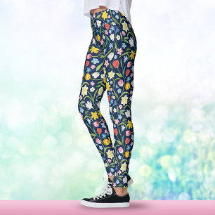 Leggings Flores Elegantes de Primavera Floral Acuarela Colo