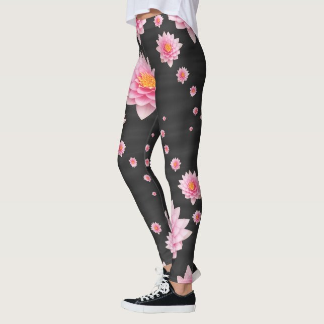 Leggings Flores elegantes flotantes de Lotus rosa (Izquierda)