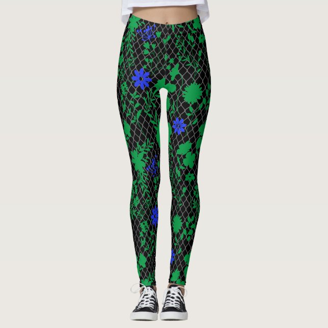 Leggings Flores en verde neto.01.b FNG01A.Black BG (Anverso)
