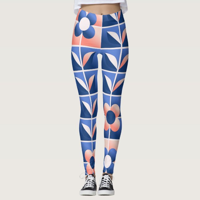 Leggings Flores estilizadas retro: patrón mosaico. (Anverso)