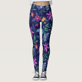 Leggings flores exóticas azules y violetas
