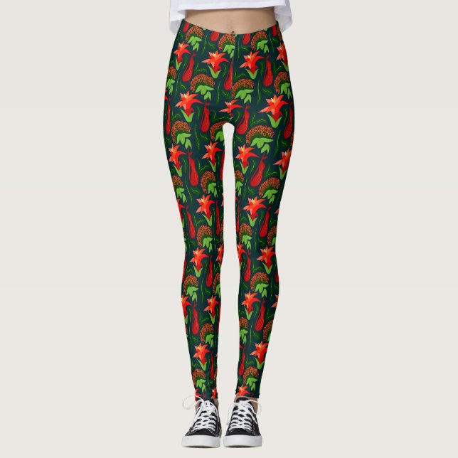 Leggings Flores exóticas coloridas patrón de hojas (Anverso)