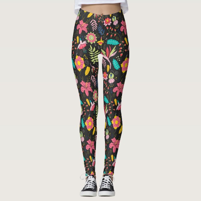 Leggings Flores exóticas florales deja el patrón-23760 (Anverso)