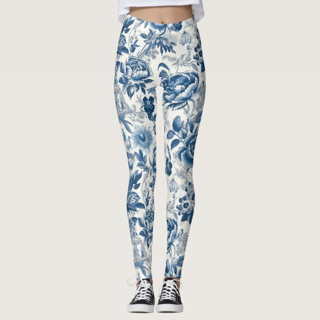 Leggings Flores florales Chinoiserie Blue and White Peonies (Anverso)