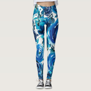 Leggings Flores Florales Índigo Azul Elegantes Shabby Chic