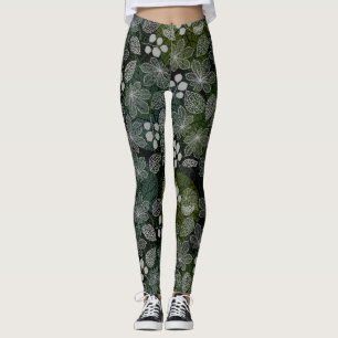 Leggings Flores flotantes y hojas patrón BG negro