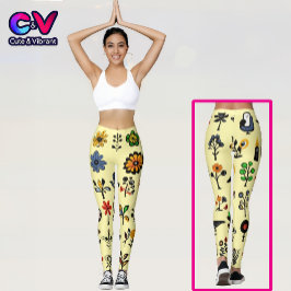 Leggings Flores folclóricas y pájaros coloridos