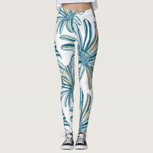 Leggings Flores Gerbera, Diseño Vintage Seamless.