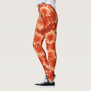 Leggings Flores gráficas modernas de Dahlia, Naranja mandar
