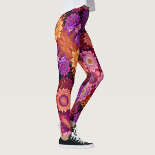 Leggings Flores grandes de Naranja, rosa y púrpura