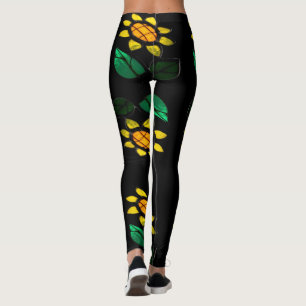 Leggings Flores grandes de vidrio manchado Piernas negras