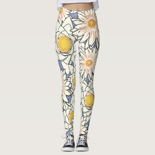 Leggings Flores Grandes Mujer Amarillo Azul Blanco Femenino