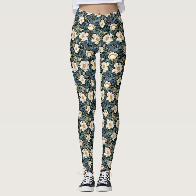 Leggings Flores grandes: piernas femeninas de William Morri (Anverso)