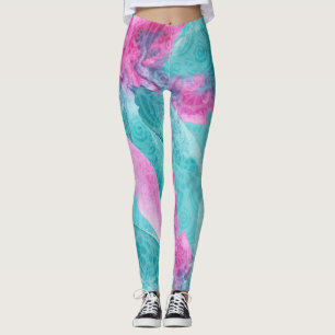 Leggings Flores Hawaianas Abstractas Rosa Turquesa