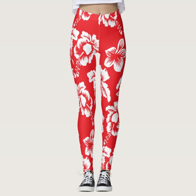 Leggings Flores hawaianas rojas del hibisco (Anverso)