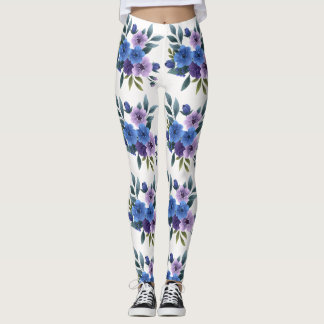 Leggings Flores Hawaianas Tropicales Patrón de Hibisco Púrp