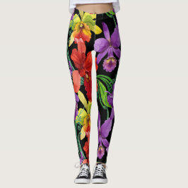 Leggings Flores hermosas de la orquídea de Acuarela en