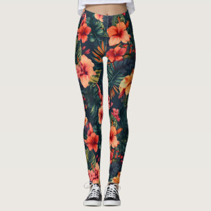 Leggings Flores Hibiscus, Patrón Floral Tropical
