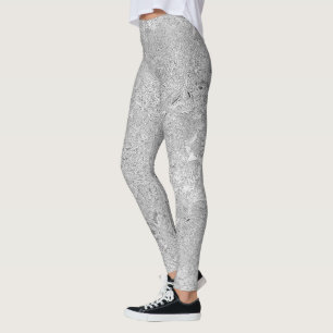 Leggings Flores hibiscus plateadas,