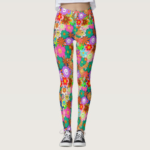 Leggings Flores Hippie Retro Groovy Boho