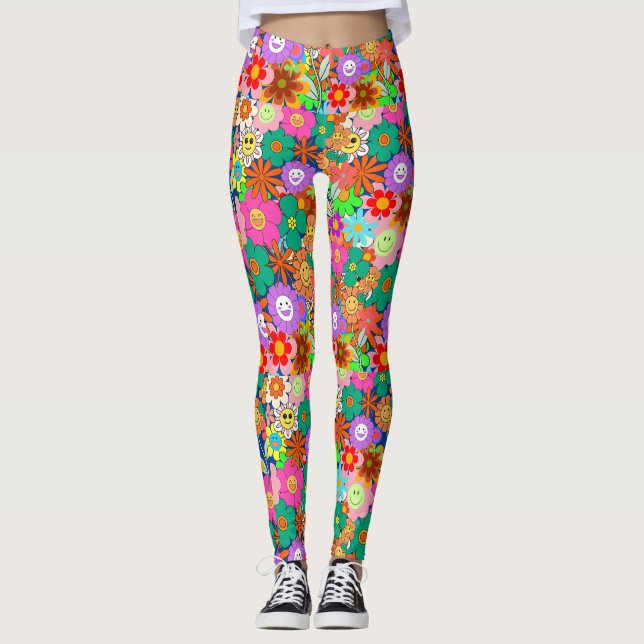 Leggings Flores Hippie Retro Groovy Boho (Anverso)