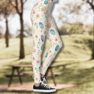 Leggings Flores Hojas Huevos de Pascua al estilo Acuarela V