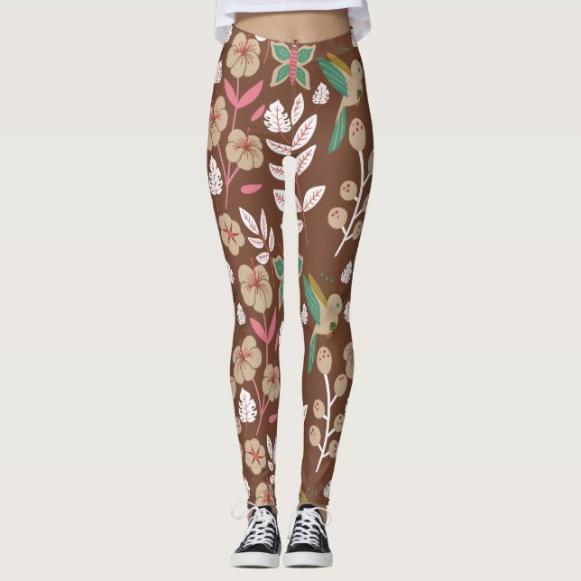 Leggings Flores, hojas, mariposa sin costura floral (Anverso)
