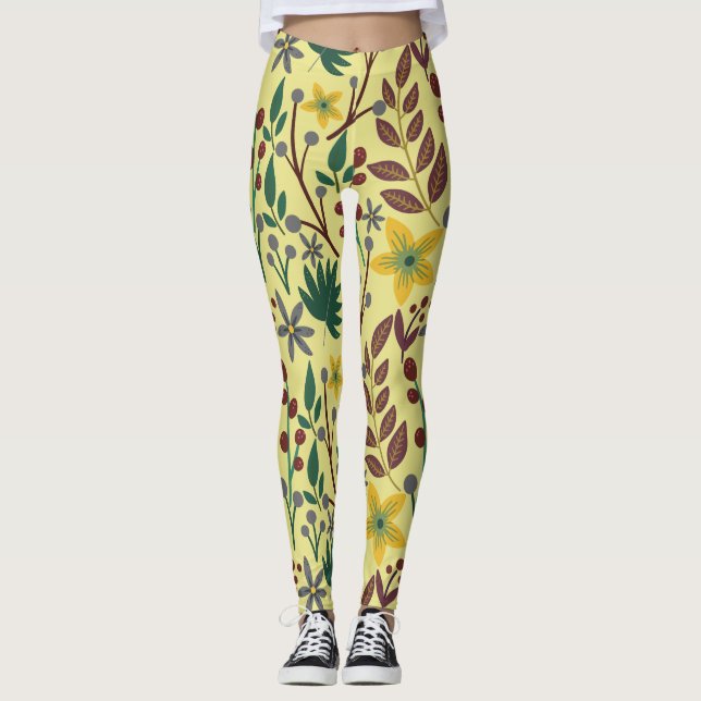 Leggings Flores, hojas, ramas sin costura florales (Anverso)