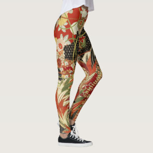Leggings FLORES JAPONESES ANTIGUOS FLORES ROJOS Y verdes 