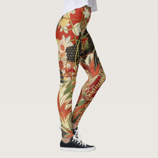 Leggings FLORES JAPONESES ANTIGUOS FLORES ROJOS Y verdes