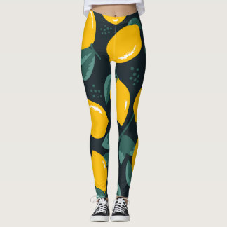 Leggings Flores Lemones, Textura Vintage De Verano.