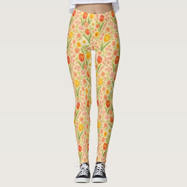 Leggings Flores lindas con patrón de Pascua/primavera (Anverso)