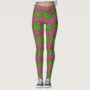 Leggings Flores marinas rosas de fucsia en un campo