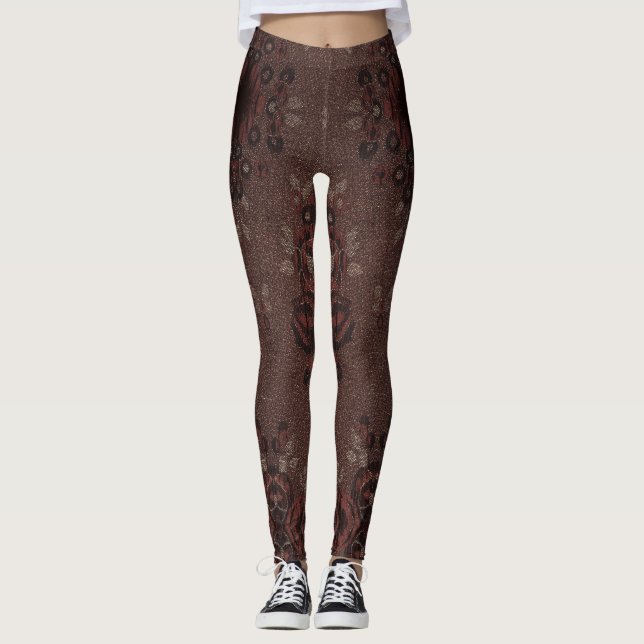Leggings Flores marrones abstractas con oro (Anverso)